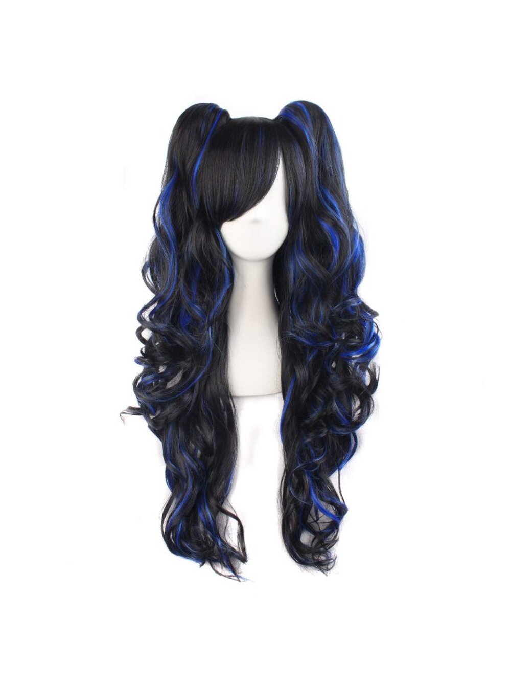 Women's Black Blue Synthetic Lolita Long Curly Clip On Ponytails Cosplay Wigs